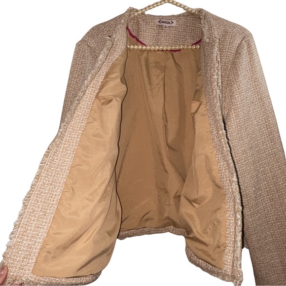 Nanette Lepore Taupe Tweed Collarless Blazer - Picture 3 of 6